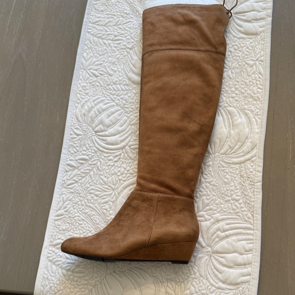 Women's Tan Over the Knee Wedge Boots - Size 8 . New in box